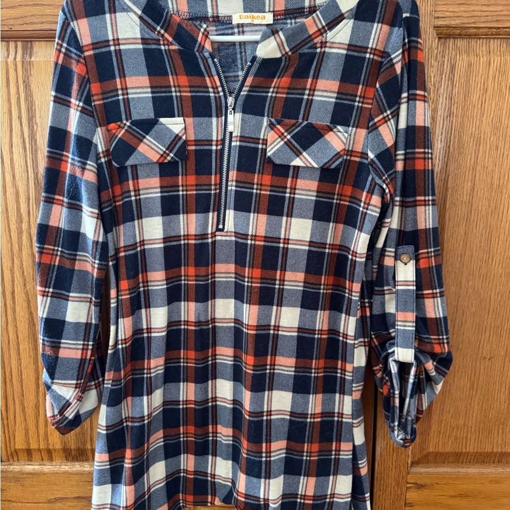 Plaid Shirt with Orange and Blue Accents
